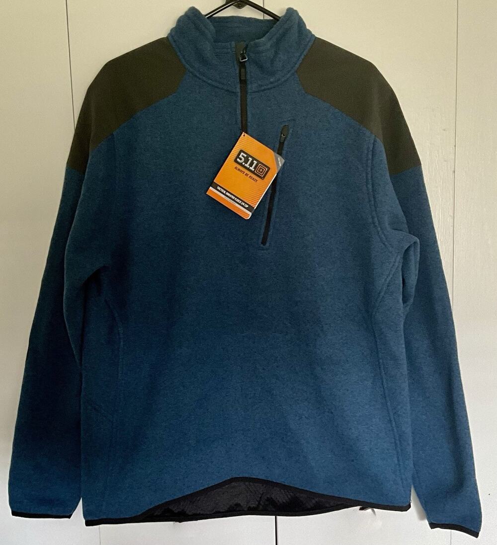 5.11 Tactical 1/4 Zip Sweater Men L Regatta Blue Granite Elbow Shoulder Utility